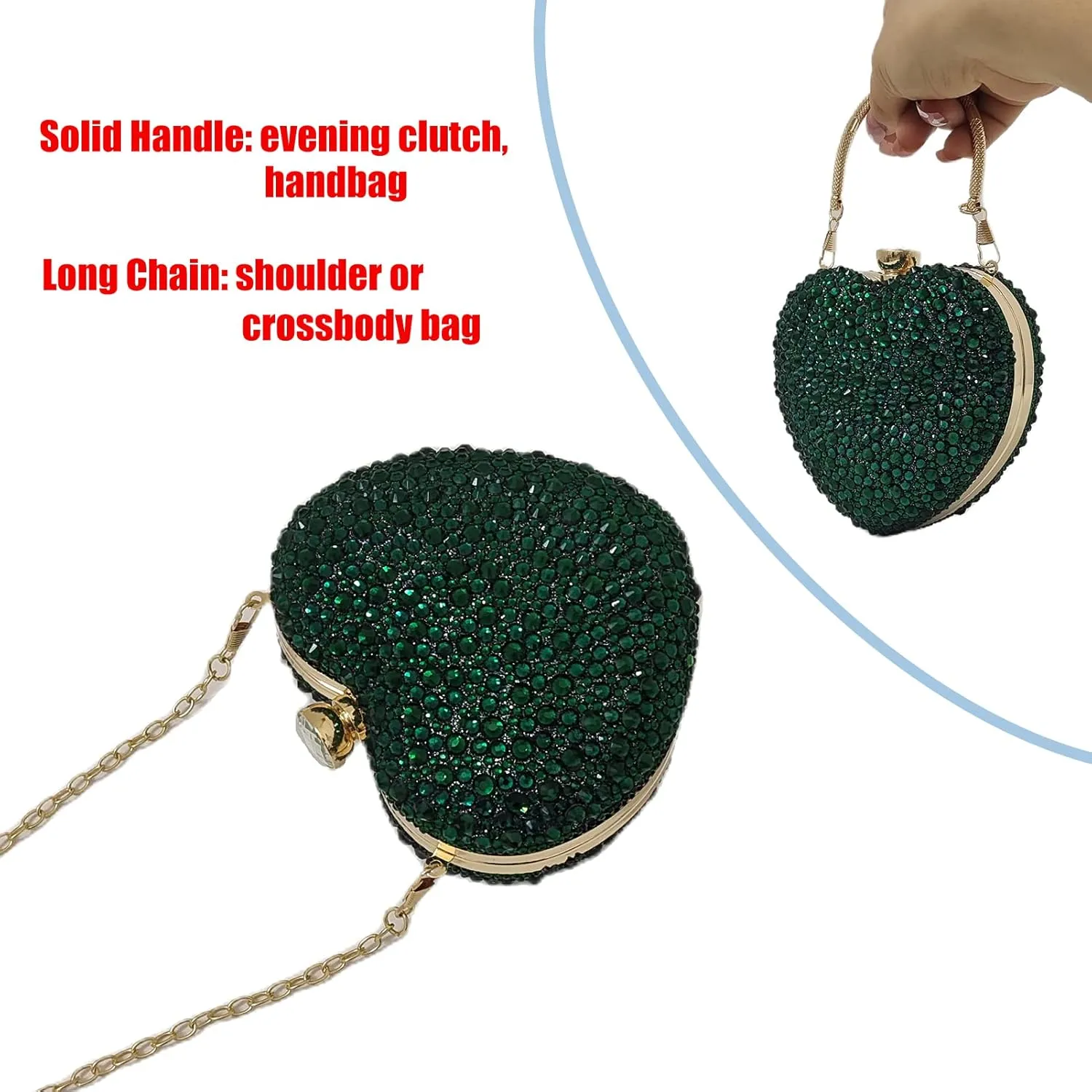 Cute Heart Shape Clutch Purse Mini Love Heart Rhinestone Wedding Handbag Party Women Purse