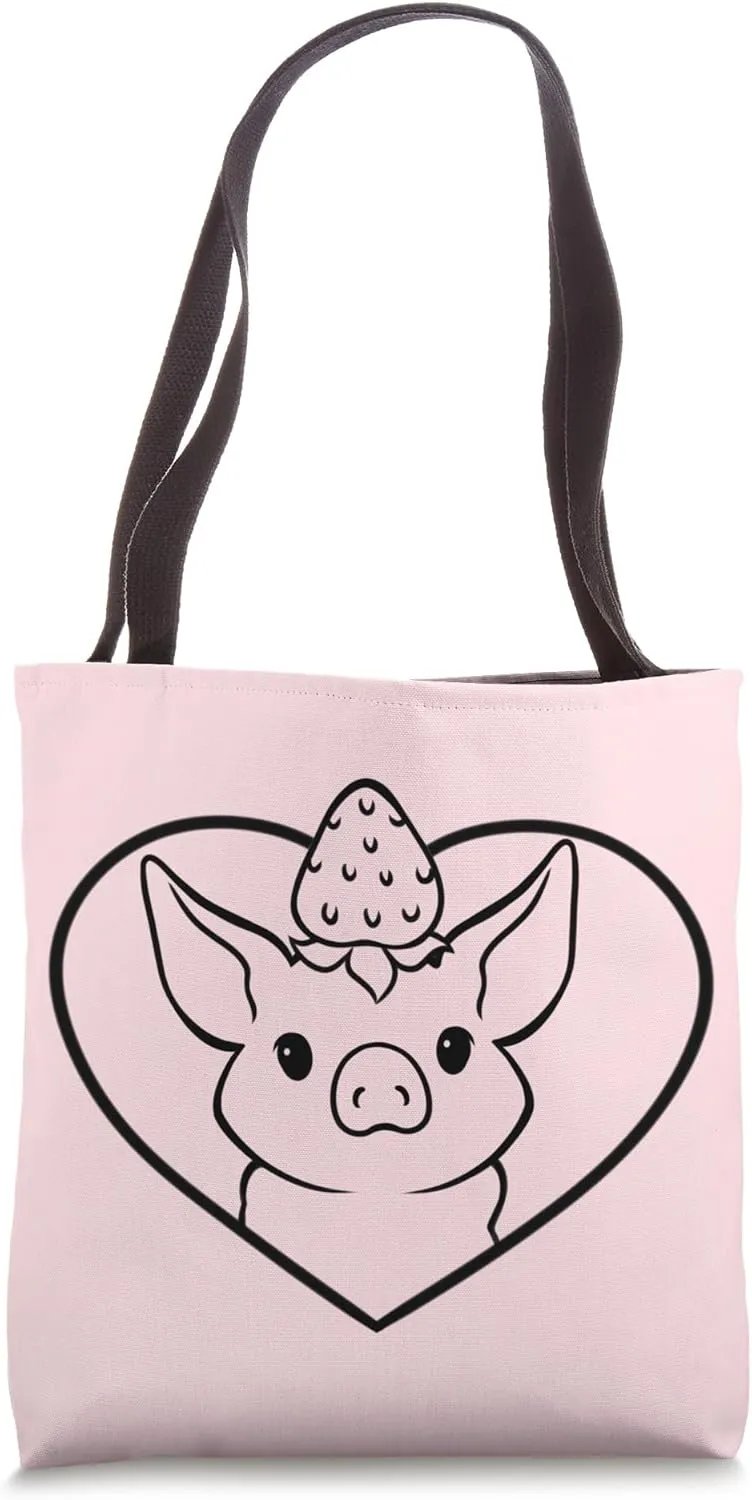 Cute Heart Sow Swine Strawberry Mini Pig Tote Bag