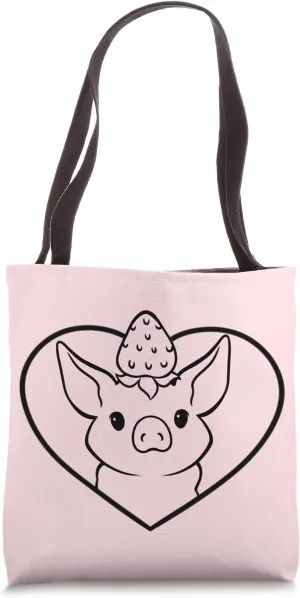 Cute Heart Sow Swine Strawberry Mini Pig Tote Bag