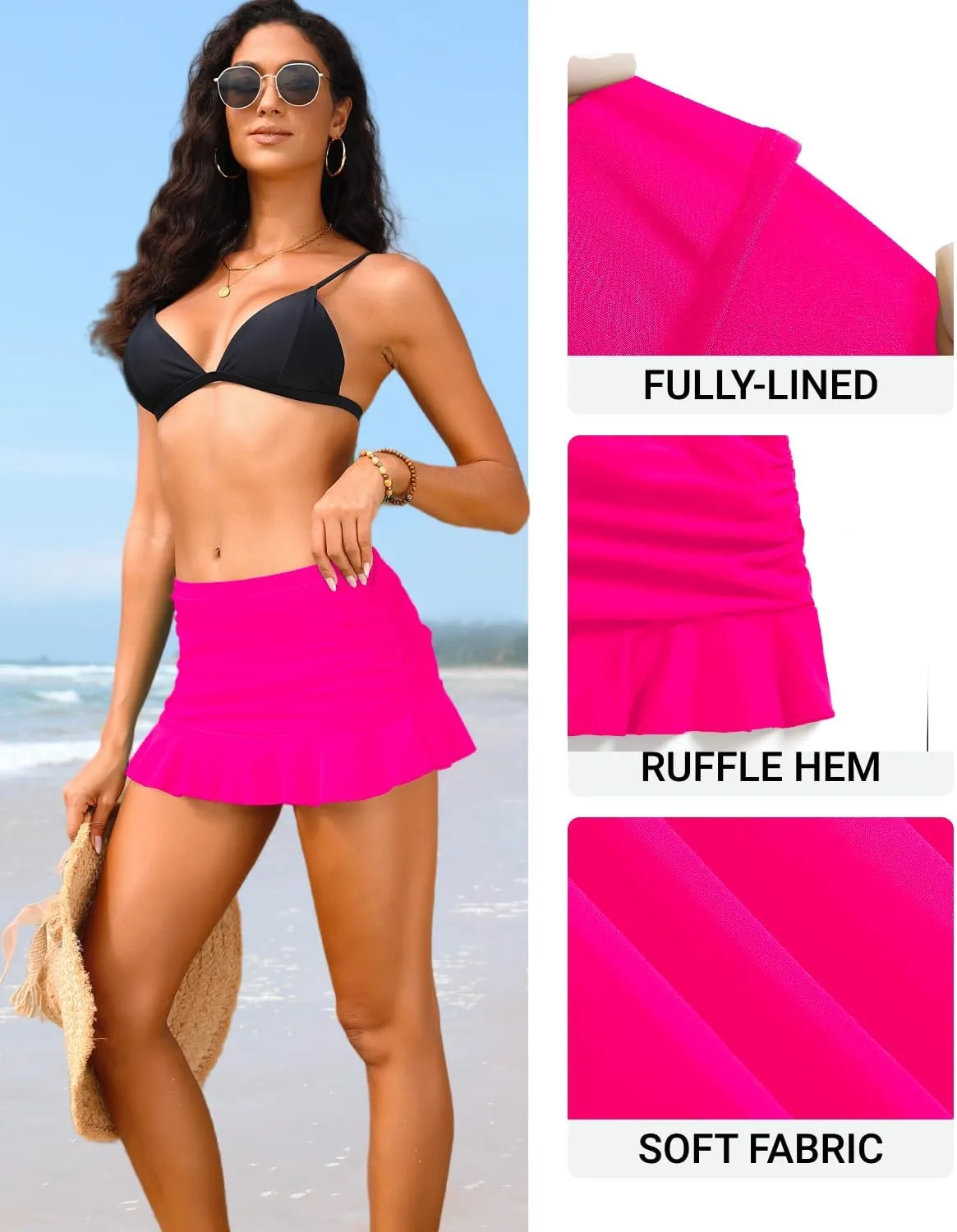 Daci Women's Mid Rise Swim Skirt - Ruched Ruffle Swimsuit Tummy Control Bathing Suit Bikini Skirt Bottom 2025