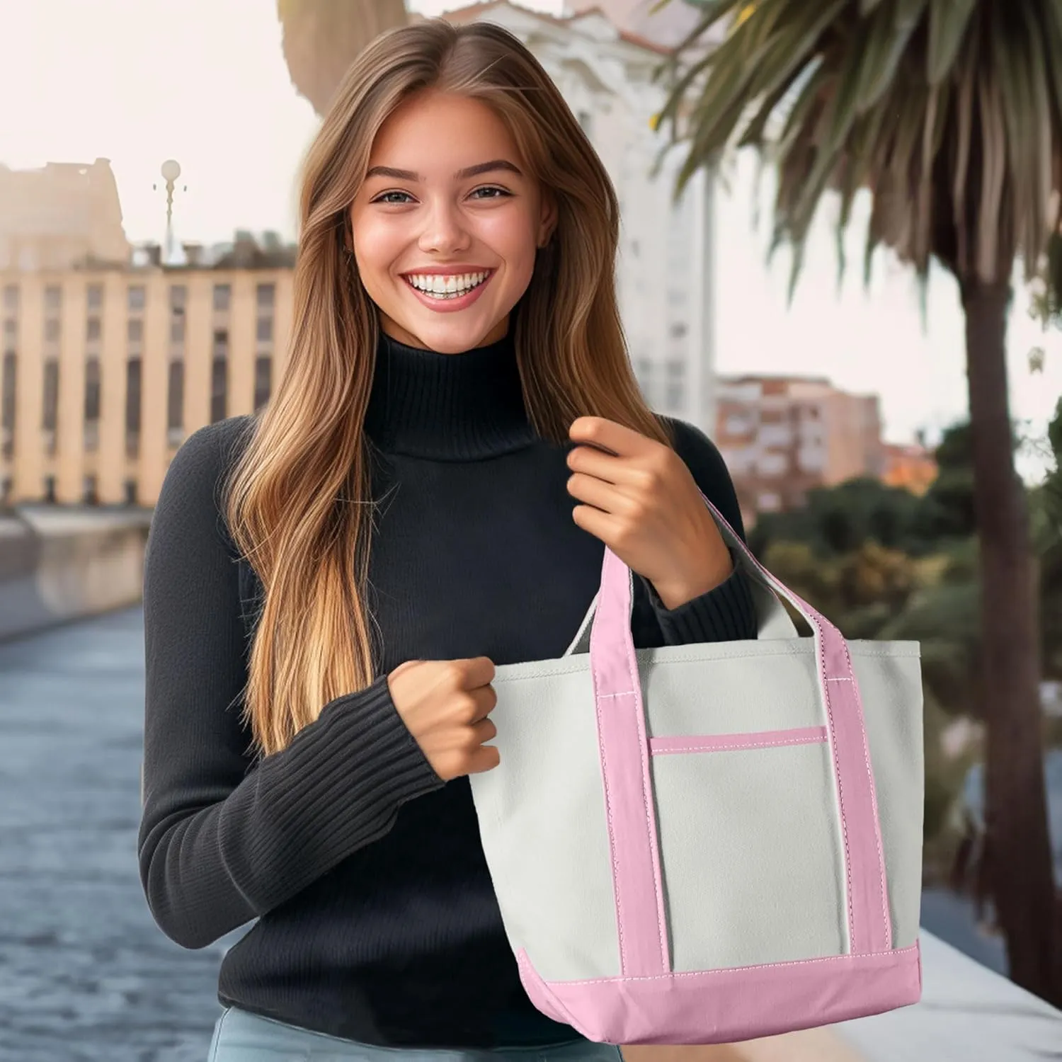 DALIX 14" Mini Small Cotton Canvas Party Favor Wedding Gift Tote Bag in Pink