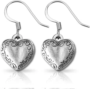 Danforth Victorian Heart Mini Earrings – Handcast Pewter ½” Mini Earrings – Surgical Steel French Wires – Made In USA