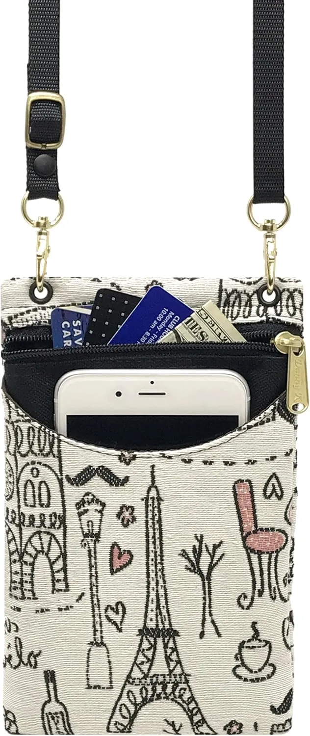 Danny K. Women's Tapestry Crossbody Cell Phone or Passport Purse, Handmade in USA