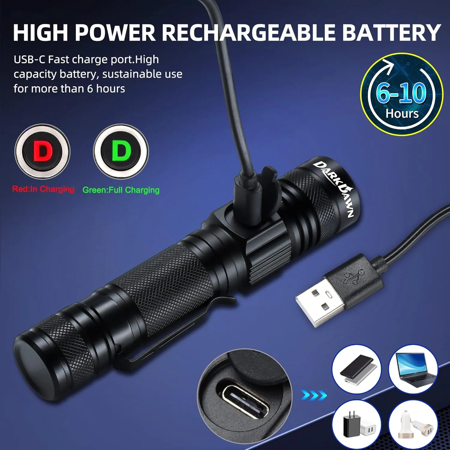 DARKDAWN UV Flashlight 395nm Black Light USB Rechargeable Ultraviolet LED Blacklight Powerful Fluorescent Woods Lamp Portable Mini Detector for Pet Urine Stains, Gem, Scorpions, Resin Curing, 2 Pack