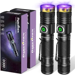 DARKDAWN UV Flashlight 395nm Black Light USB Rechargeable Ultraviolet LED Blacklight Powerful Fluorescent Woods Lamp Portable Mini Detector for Pet Urine Stains, Gem, Scorpions, Resin Curing, 2 Pack