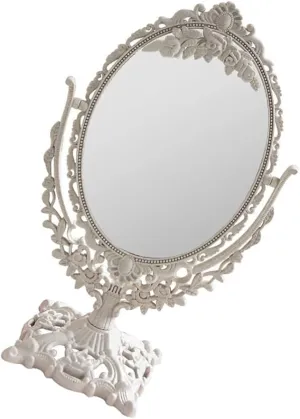 Decorative Cosmetic Mirror Tabletop Antique Decorative Makeup Mirror with Stand Vintage Double Sided Cosmetic Mirror