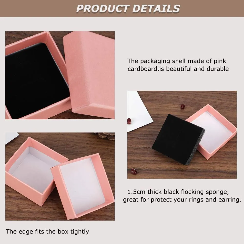 dedoot Pink Jewelry Gift Boxes Bulk, Cardboard Jewelry boxes Small Kraft Gift Boxes 30 Pieces 2x2x1.2 Inch Square with Velvet Cushion