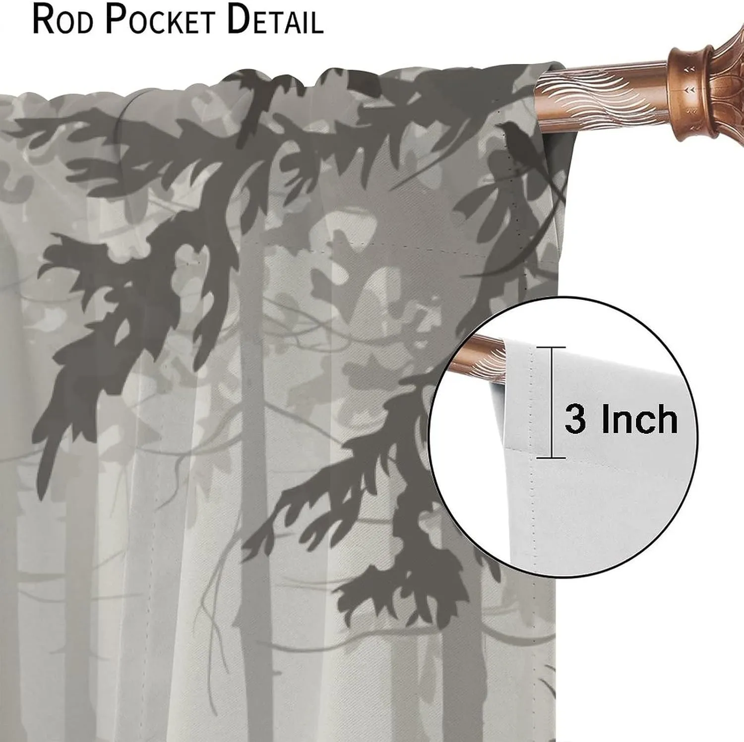 Deer Blackout Curtain,Grey Misty Forest Rustic Wildlife Moose Mountain Elk Pine Forest Silhouette Window Curtains for Living Room Office Decor Window Drapes,2 Panels W42 xL63