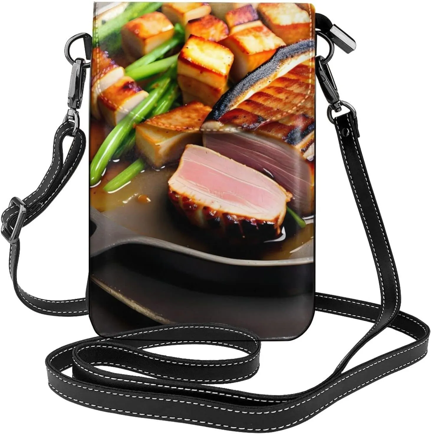 Delicious Grilled Meat Women'S Leather Mini Crossbody Bag With Detachable Shoulder Strap, Suitable For Walking And Shopping Trips