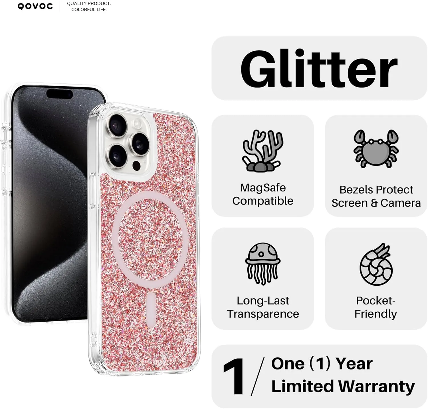 Designed for iPhone 15 Pro Case Glitter, Compatible with MagSafe, Clear Sparkly Bling Case for iPhone 15 Pro, Aquarius