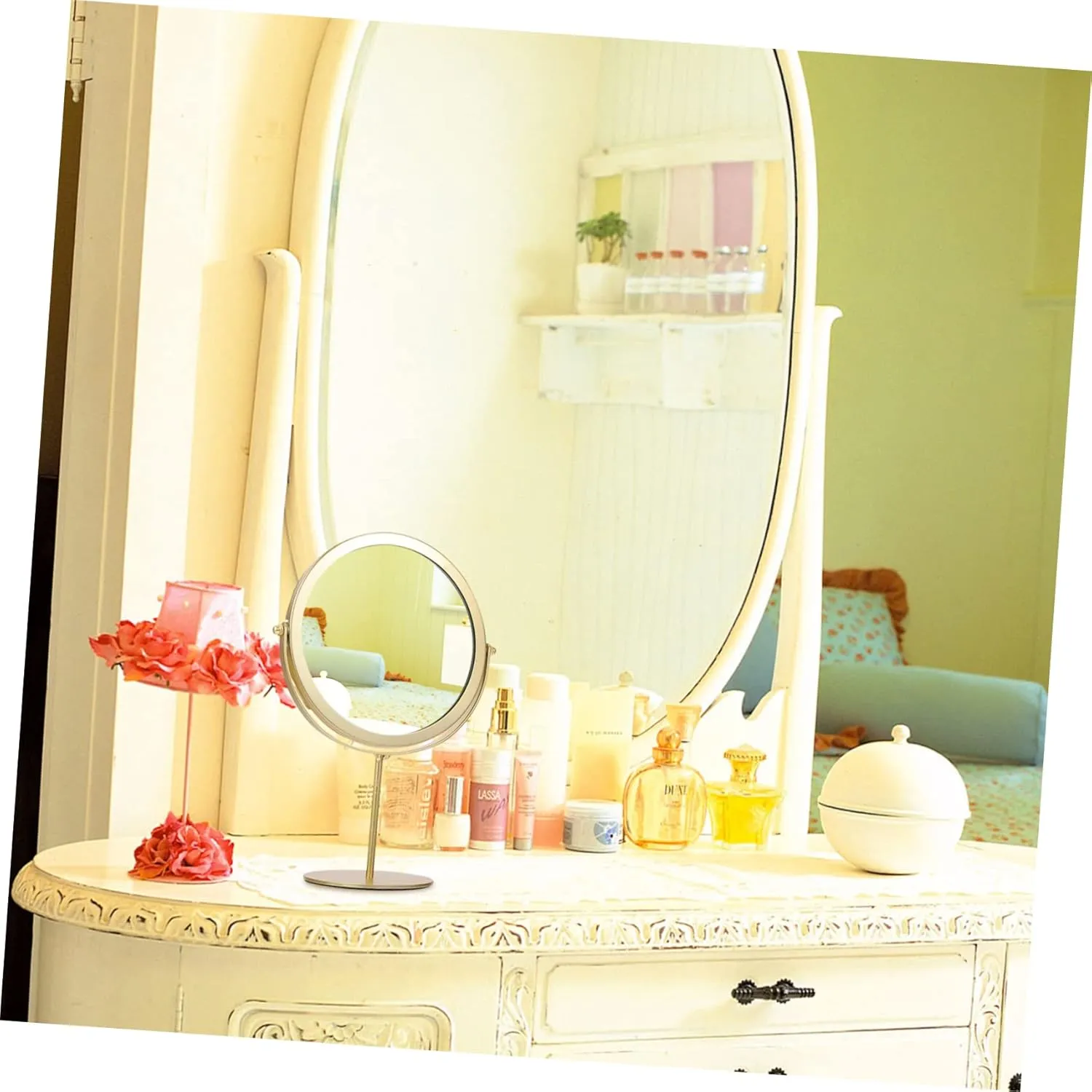 Desktop Cosmetic Mirror High Base Decorative Makeup Mirror for Bedroom Stylish Rotary Design for Daily Saving and Durable for Dressing Tables