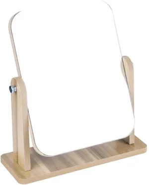 Desktop Mirror Rotatable Square Makeup Mirror Wooden Frame for Women Girls Led Lighted for Daily Use