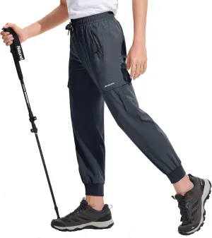 DEVOROPA Boys Joggers Lightweight Hiking Cargo Pants Water Resistant UPF 50  Quick Dry Youth Kids Athletic Running Pants