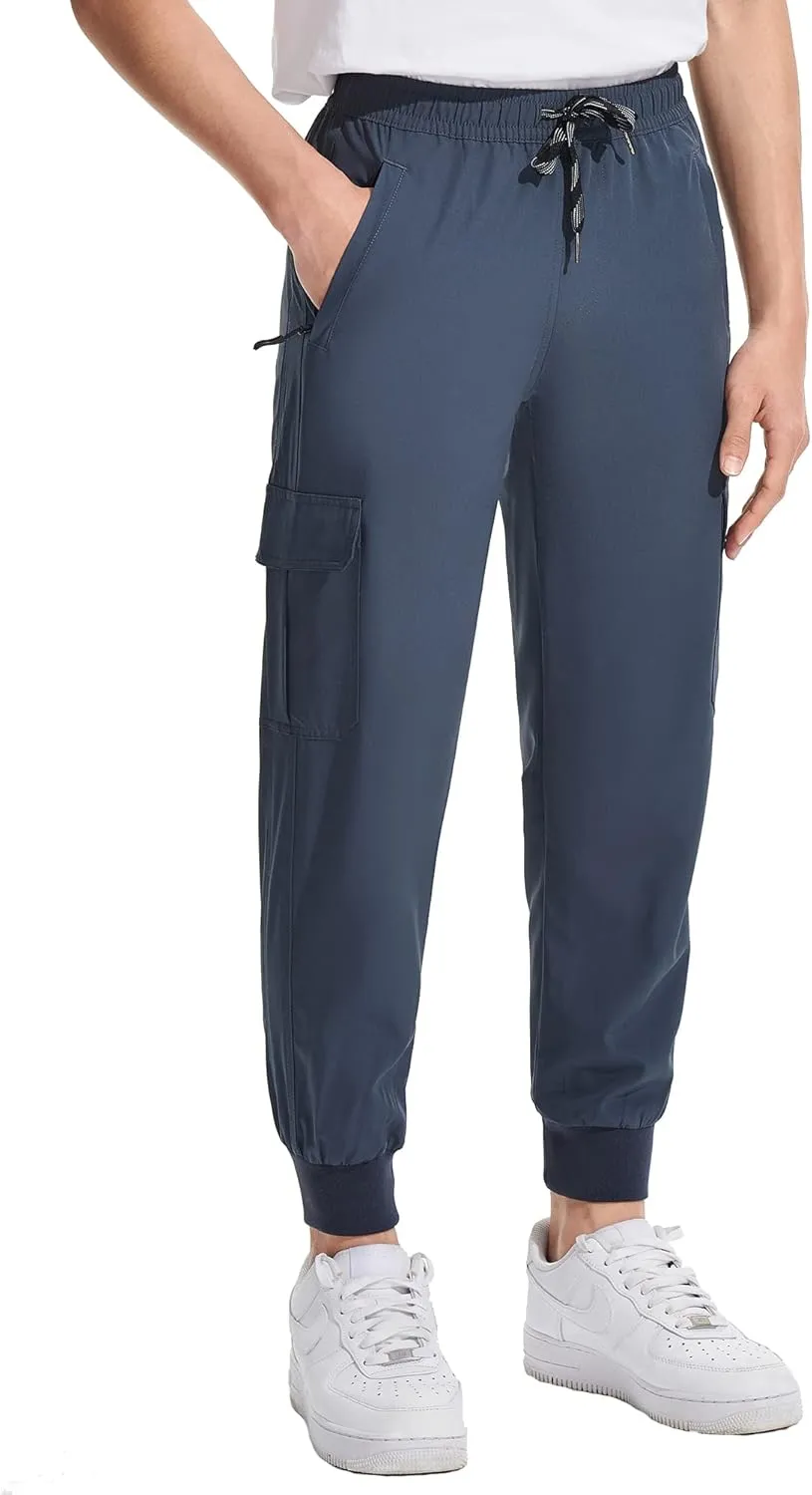 DEVOROPA Boys Joggers Lightweight Hiking Cargo Pants Water Resistant UPF 50  Quick Dry Youth Kids Athletic Running Pants