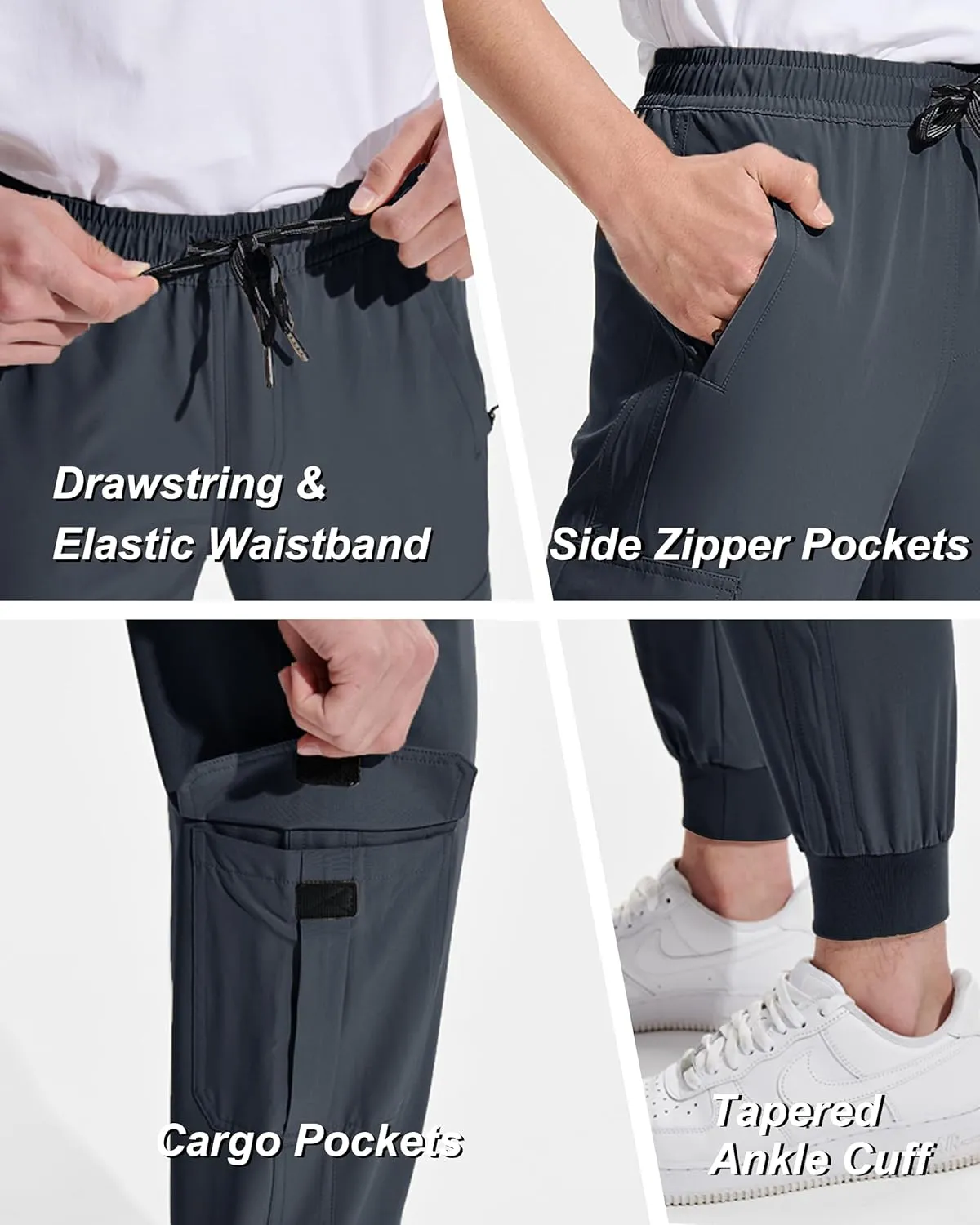 DEVOROPA Boys Joggers Lightweight Hiking Cargo Pants Water Resistant UPF 50  Quick Dry Youth Kids Athletic Running Pants