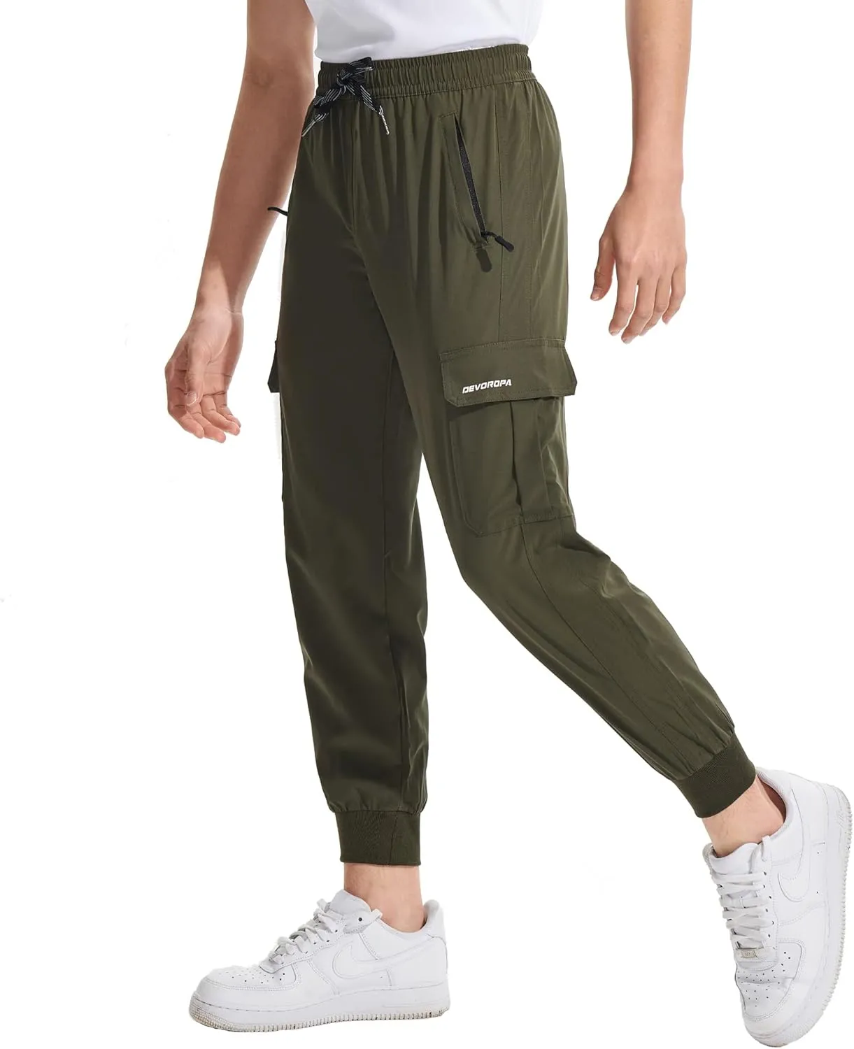 DEVOROPA Boys Joggers Lightweight Hiking Cargo Pants Water Resistant UPF 50  Quick Dry Youth Kids Athletic Running Pants