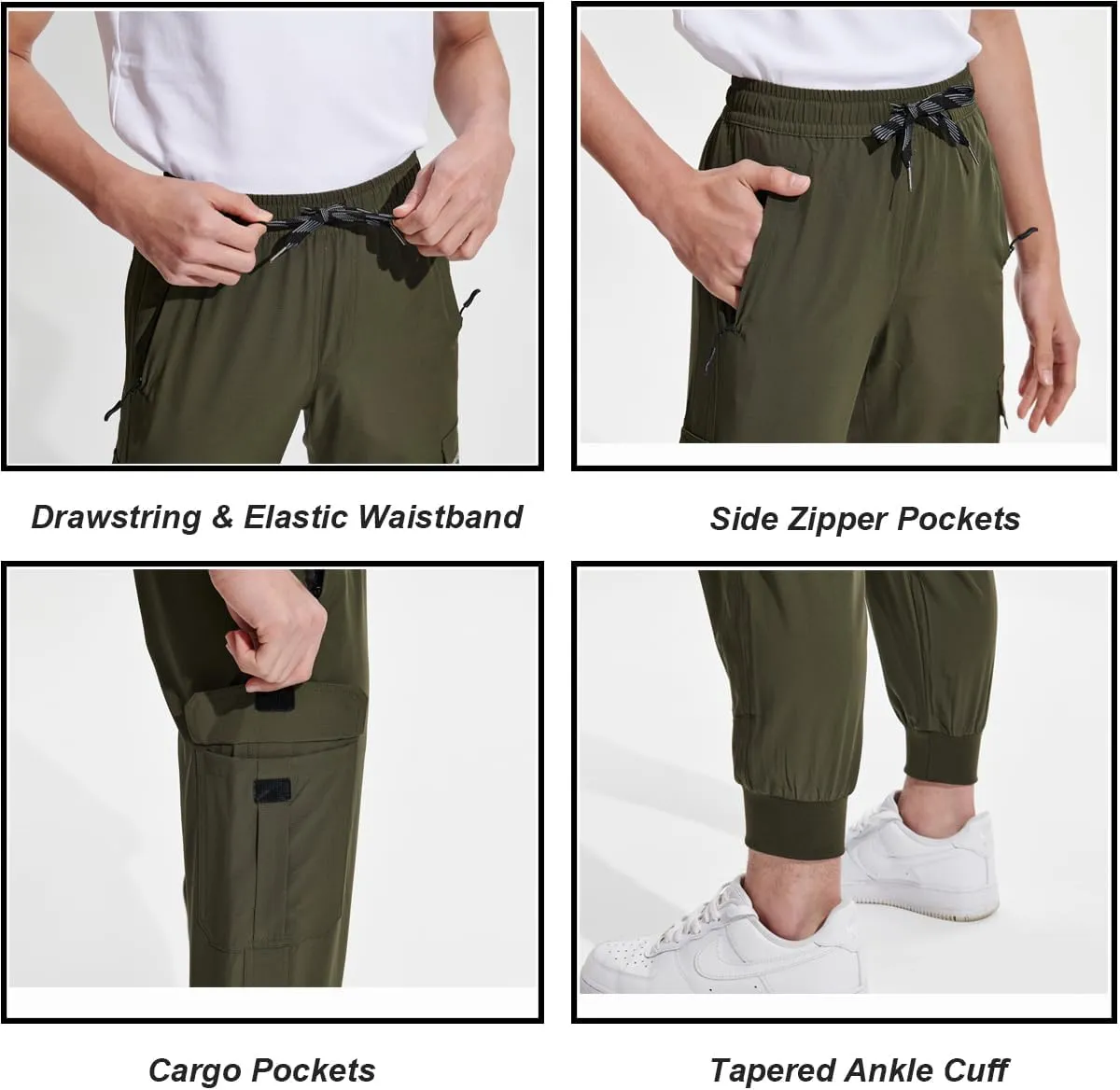 DEVOROPA Boys Joggers Lightweight Hiking Cargo Pants Water Resistant UPF 50  Quick Dry Youth Kids Athletic Running Pants