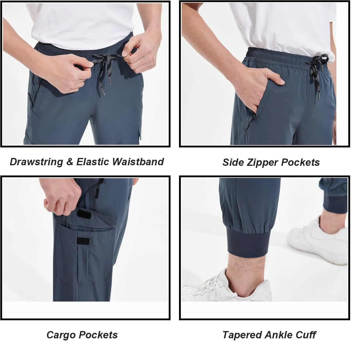 DEVOROPA Boys Joggers Lightweight Hiking Cargo Pants Water Resistant UPF 50  Quick Dry Youth Kids Athletic Running Pants