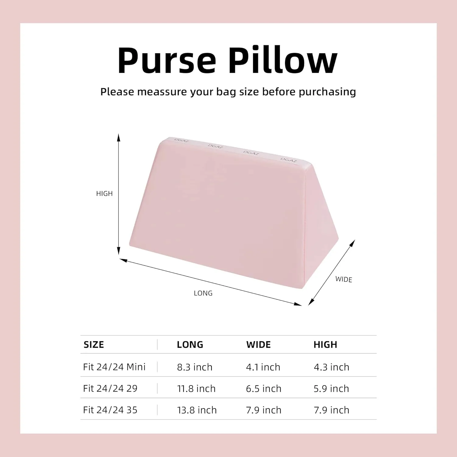 DGAZ Bag Pillow Shaper Insert for Luxury Handbags, Silky Pillow Shaper for Hermes 24/24-mini Bags(Pink,2424-mini)