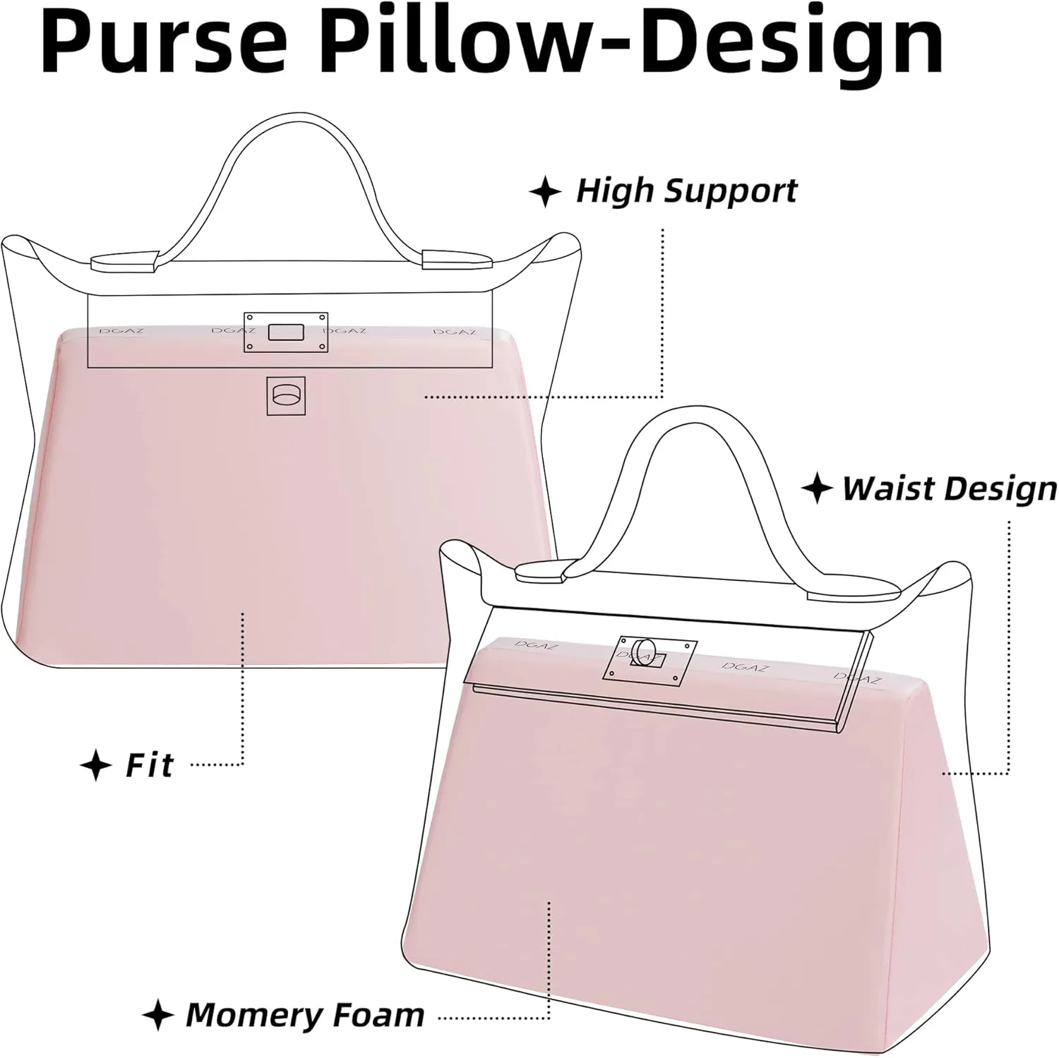 DGAZ Bag Pillow Shaper Insert for Luxury Handbags, Silky Pillow Shaper for Hermes 24/24-mini Bags(Pink,2424-mini)
