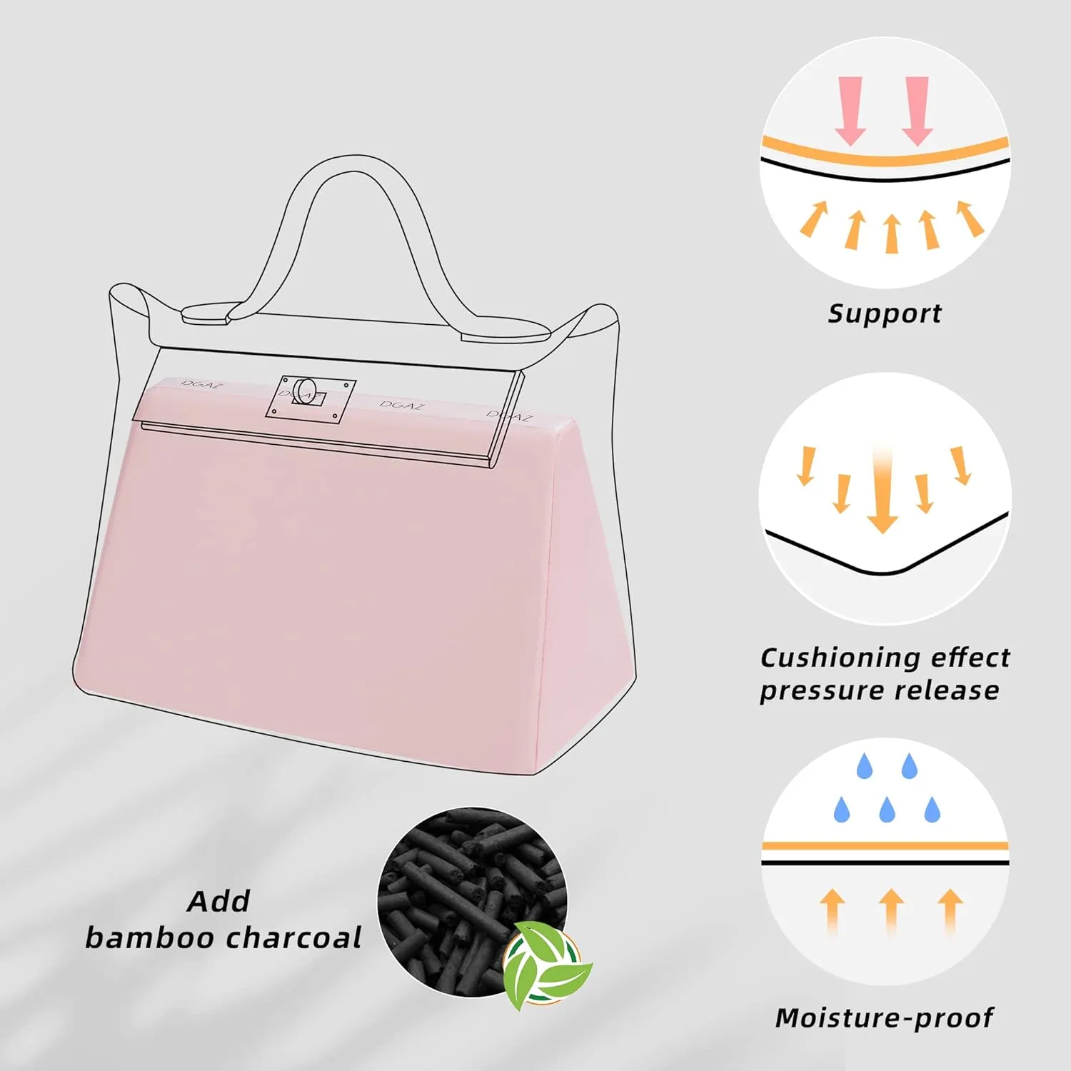DGAZ Bag Pillow Shaper Insert for Luxury Handbags, Silky Pillow Shaper for Hermes 24/24-mini Bags(Pink,2424-mini)