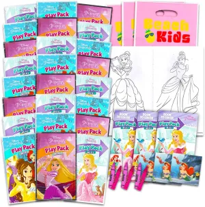 Disney Princess Mini Coloring Play Packs - 24 Pc Bundle with 24 Disney Princess Grab and Go Play Packs with Coloring Pages, Stickers, More | Disney Princess Party Favors Bulk