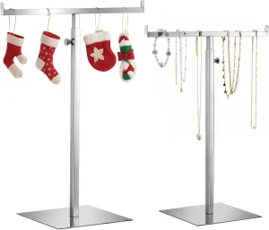 Display Stand Jewelry Towers 2 Packs Stainless Steel Bag Stand Tabletop Double Hook Hanging Jewelry Stands for Necklaces Organizer Stand Adjustable Height Home Store Boutique ﻿