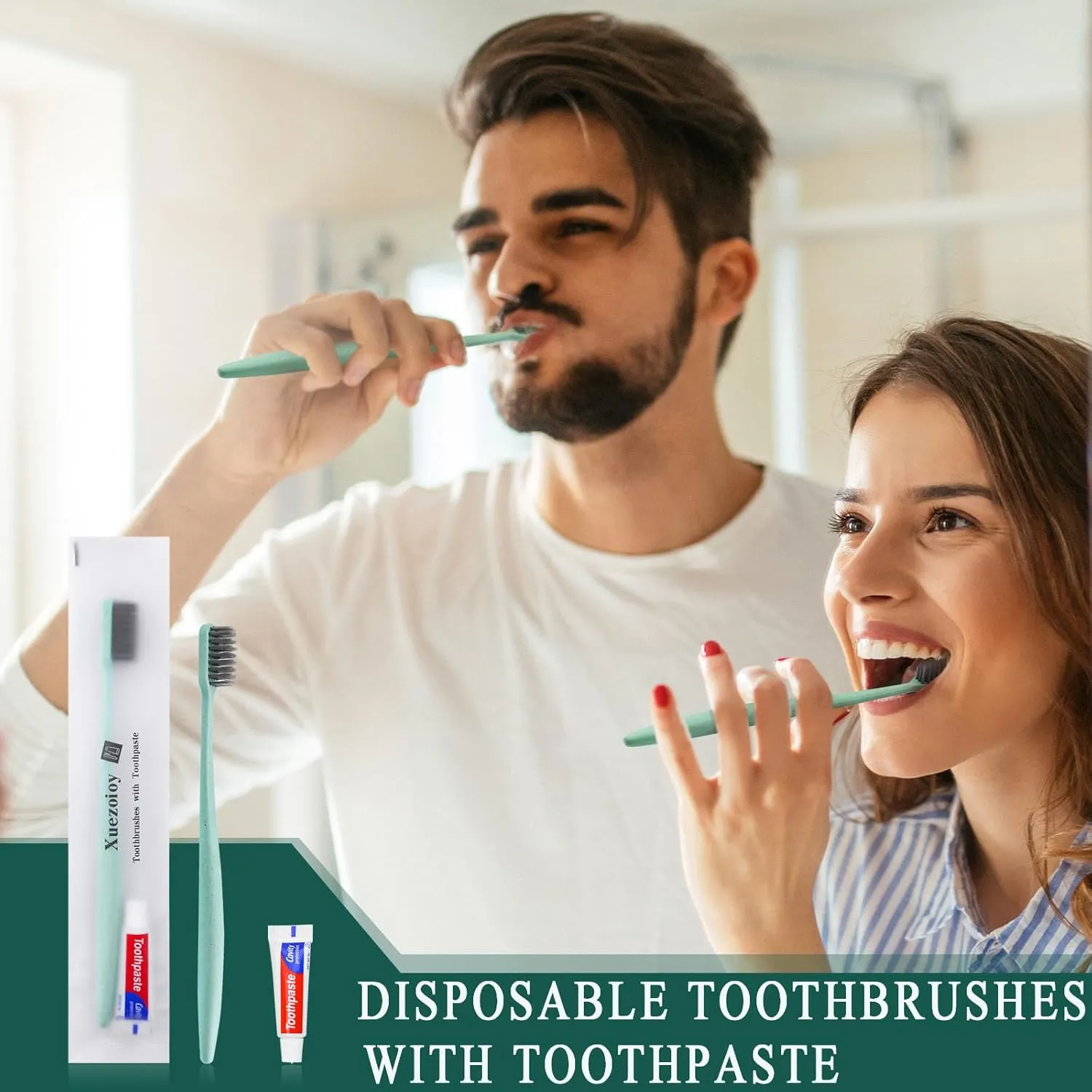 Disposable Toothbrushes with Toothpaste,30 Pack Green Individually Wrapped Disposable Travel Toothbrushes Kit in Bulk for Homeless,Nursing Home,Hotel,Charity