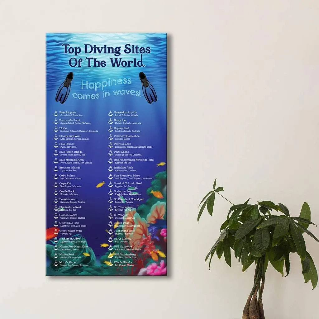 Diving Sites of the World Bucket List Tracker - Gallery Wrapped - Pin Your Scuba Diving Adventures - Diving Tracker List