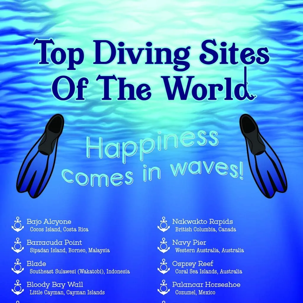 Diving Sites of the World Bucket List Tracker - Gallery Wrapped - Pin Your Scuba Diving Adventures - Diving Tracker List
