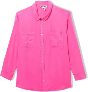 DKNY Women's Plus Garment Dye Classic Roll Tab Sleeve Button Front Shirt