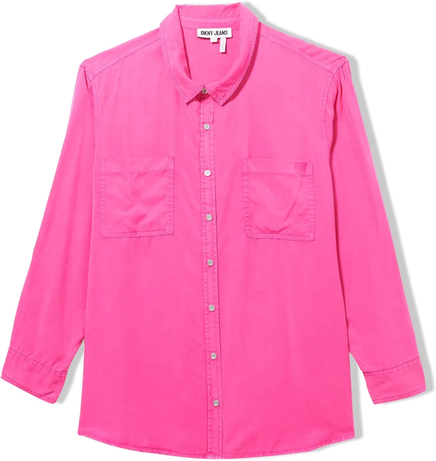 DKNY Women's Plus Garment Dye Classic Roll Tab Sleeve Button Front Shirt