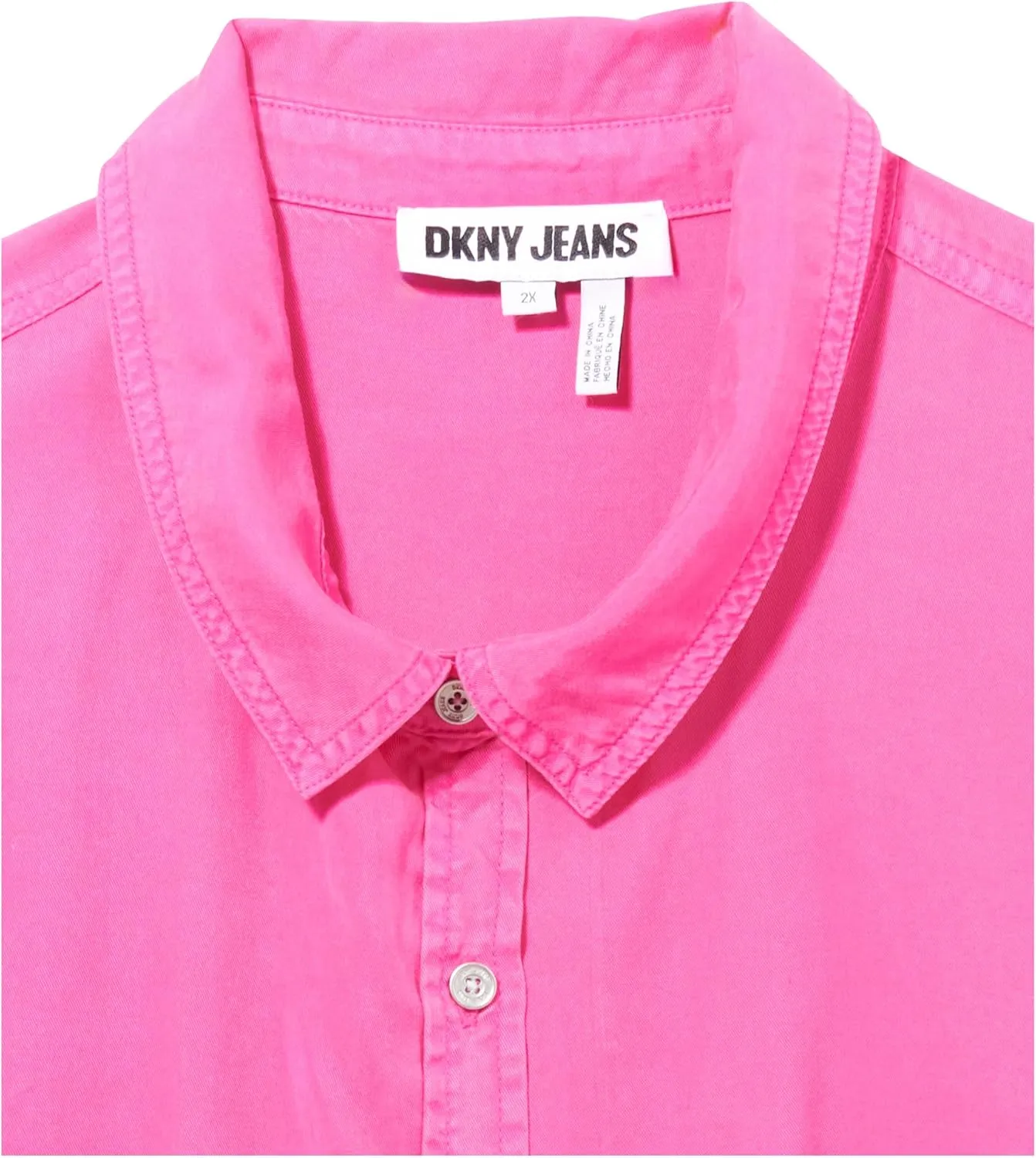 DKNY Women's Plus Garment Dye Classic Roll Tab Sleeve Button Front Shirt