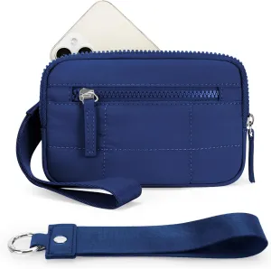 DOB SECHS Small Wristlet Wallet for Women RFID Nylon Quilted Clutch Phone Bag with 3 Zipper Pockets Back Clear Pocket