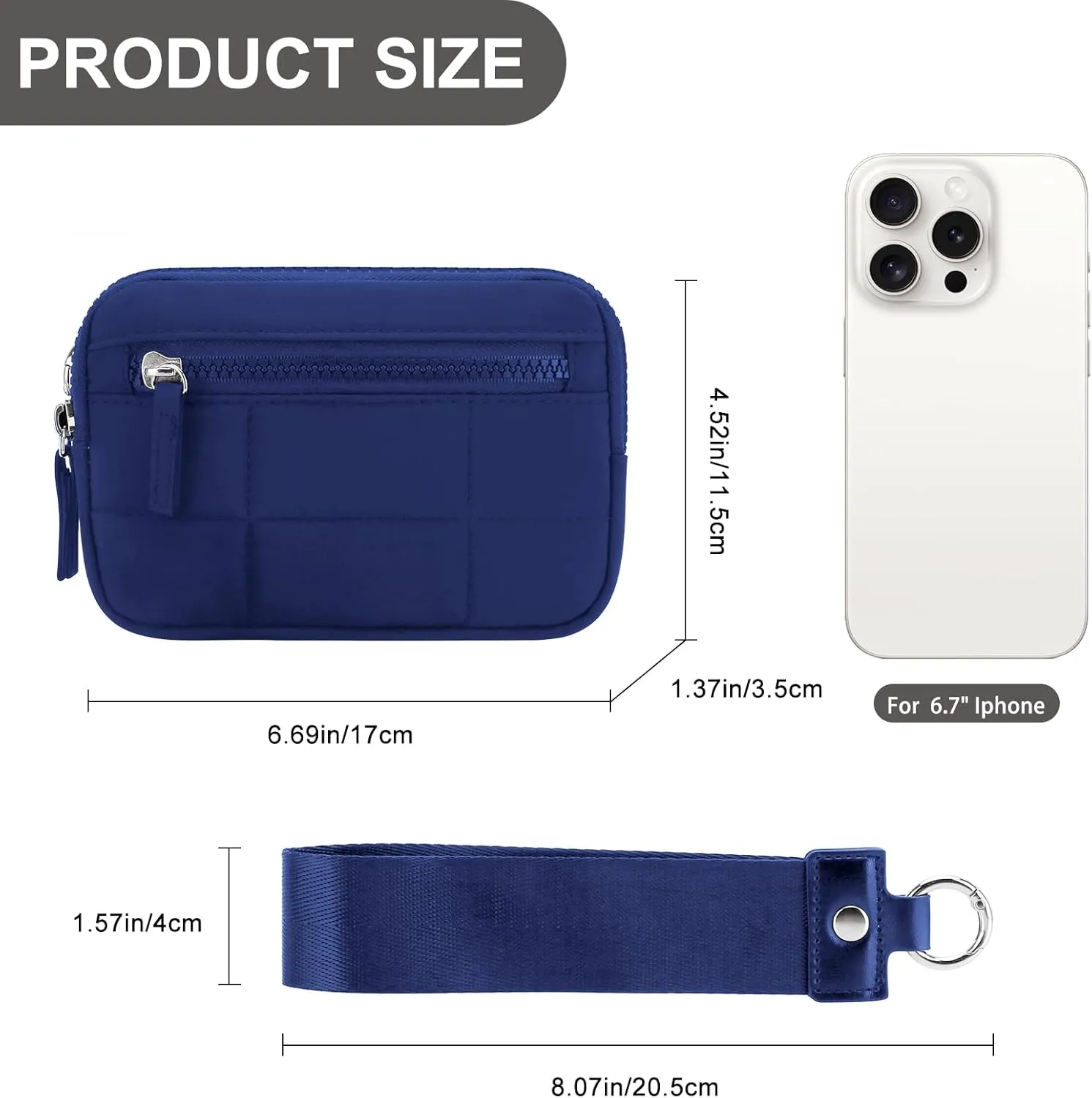 DOB SECHS Small Wristlet Wallet for Women RFID Nylon Quilted Clutch Phone Bag with 3 Zipper Pockets Back Clear Pocket