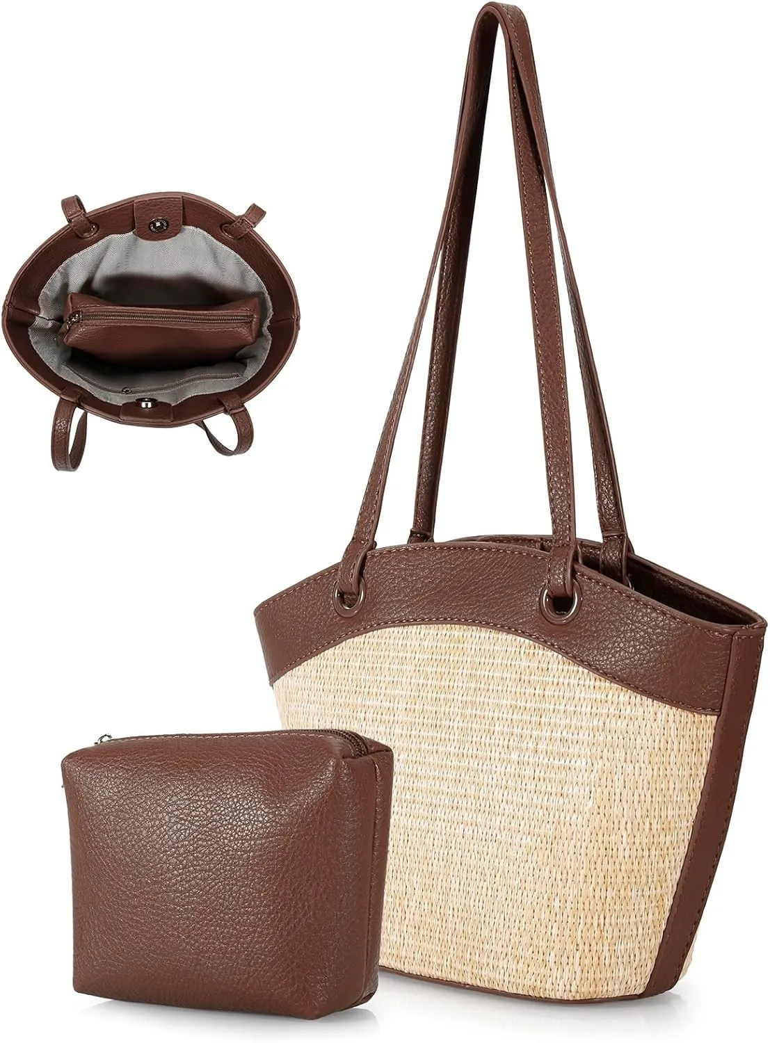 DOB SEHCS Small Straw Purses for Women Ladies Woven Summer Beach Shoulder Tote Bags with Top-Handle Vacation Travel Handbag