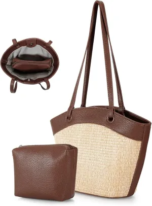 DOB SEHCS Small Straw Purses for Women Ladies Woven Summer Beach Shoulder Tote Bags with Top-Handle Vacation Travel Handbag