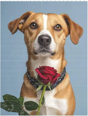 Dog Holding A Rose Building Block Puzzle Personalized Building Bricks for Adults Square Shaped Block Puzzle Building Valentine's Day Gifts for Home Decor Brick Puzzle