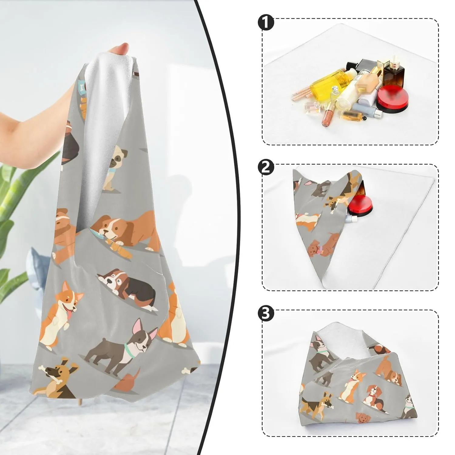 Dogs Breed Cute Puppy Self-Adhesive Magic Cloth Portable Cosmetic Bag Travel Organizer Lens Protector Wrap - 21.7x21.7in