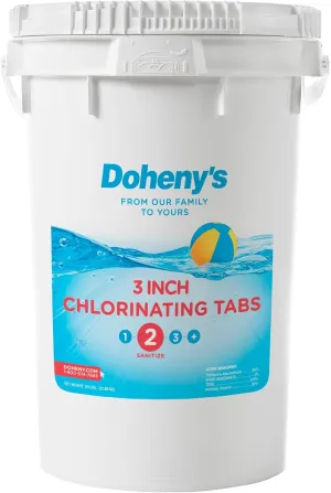 Doheny’s 3-Inch Stabilized Chlorine Tablets | 99% Pure Tri-Chlor, 90% Available Chlorine | Long-Lasting, UV-Protected, Slow-Dissolving Pool Sanitizer | Individually Wrapped, Childproof 50lb Bucket