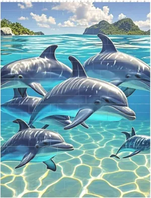 Dolphins Art Building Block Puzzle Personalized Building Bricks for Adults Square Shaped Block Puzzle Building Valentine's Day Gifts for Home Decor Brick Puzzle