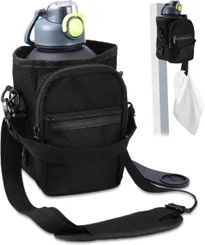 Domensi 64oz Magnetic Water Bottle Holder with Strap Gym Water Bottle Carrier Pouch Sleeve Crossbody Sling Bag with Phone Pocket Silicone Towel Buckle and Sling for Men Women Gym Accessories Organizer
