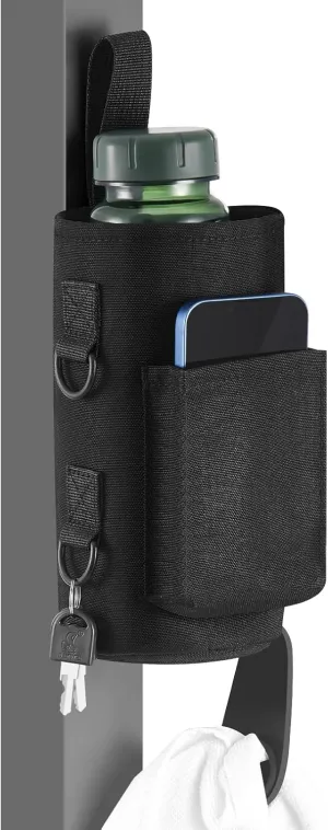 Domensi Magnetic Water Bottle Holder Gym Water Bottle Carrier Bag Pouch Sleeve with Phone Pocket Silicone Towel Buckle and Sling for Men Women Gym Accessories Organizer