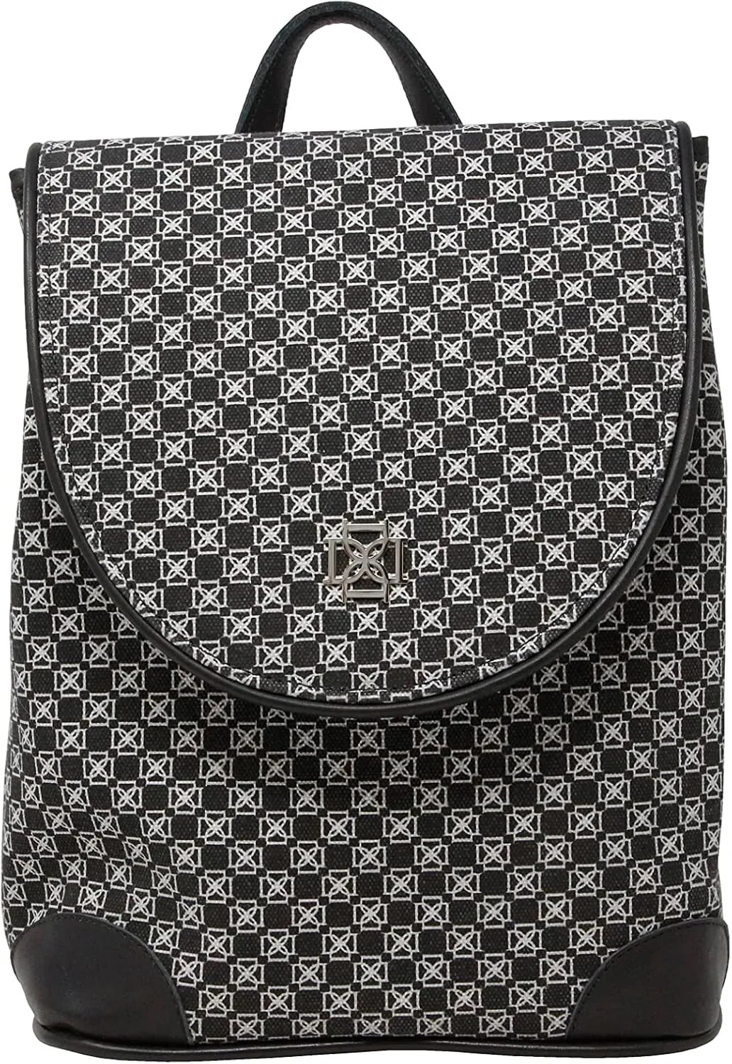 DOMINIE Talia Backpack - Coated Black Canvas and Leather Bag with Magnetic Closure, Hidden Pockets, and Key Tether