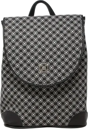 DOMINIE Talia Backpack - Coated Black Canvas and Leather Bag with Magnetic Closure, Hidden Pockets, and Key Tether