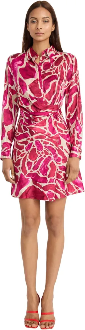 Donna Morgan Collared Mini Abstract Print, Gathered Waist, Flared Skirt for Special Occasions, Pink Dresses for Women