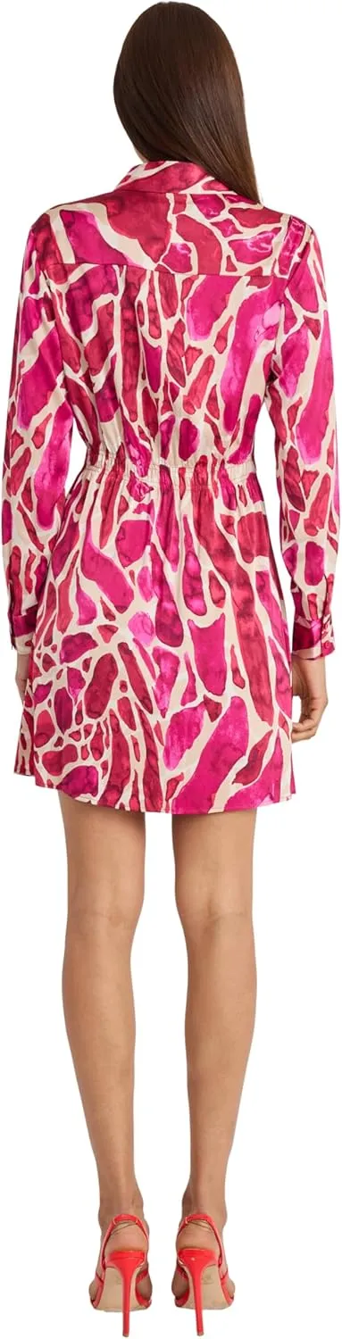 Donna Morgan Collared Mini Abstract Print, Gathered Waist, Flared Skirt for Special Occasions, Pink Dresses for Women