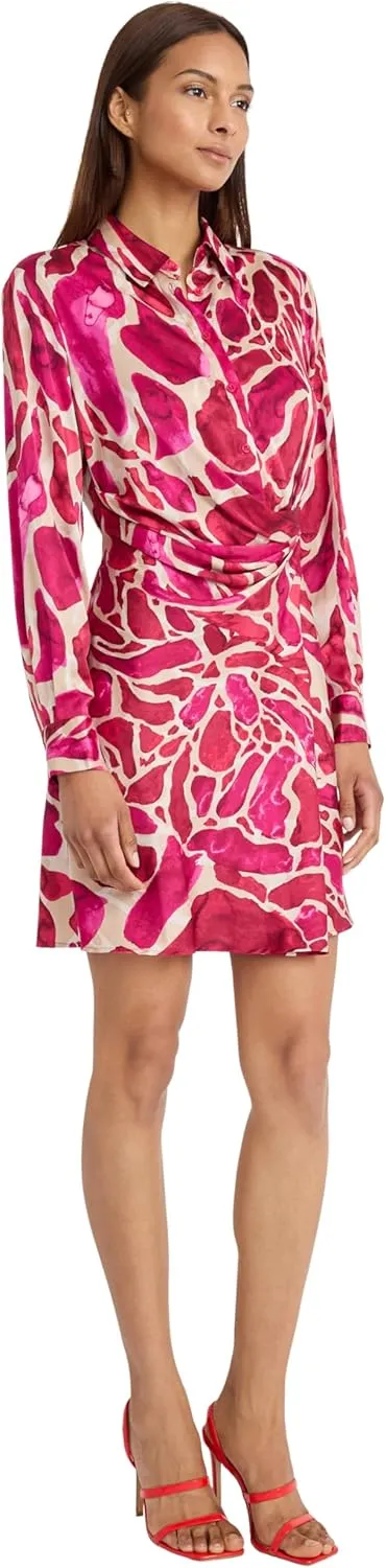 Donna Morgan Collared Mini Abstract Print, Gathered Waist, Flared Skirt for Special Occasions, Pink Dresses for Women