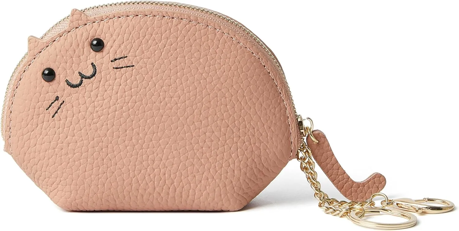 Doris&Jacky Leather Zipper Coin Purse Lovely Cat Design Coin Pouch And Wallet With Keychain (2-Light Pink)
