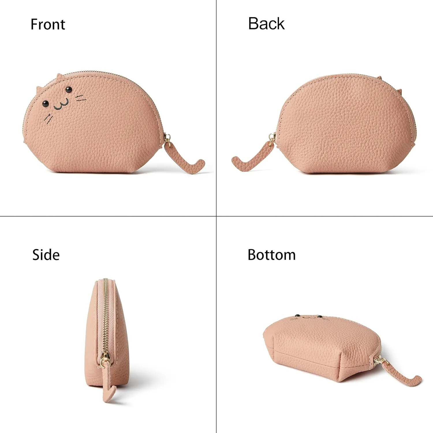 Doris&Jacky Leather Zipper Coin Purse Lovely Cat Design Coin Pouch And Wallet With Keychain (2-Light Pink)